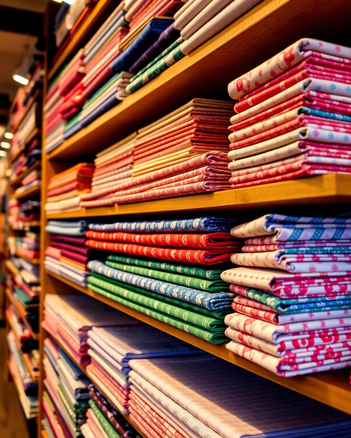 Rows of folded cotton fabric bolts
